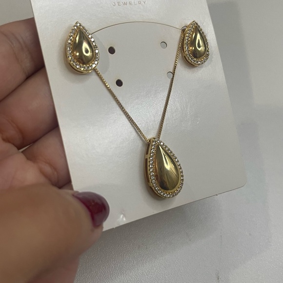 18k Gold Plated Zircon Teardrop Earrings & Pendant Jewelry Set Made in Brazil - Picture 3 of 3